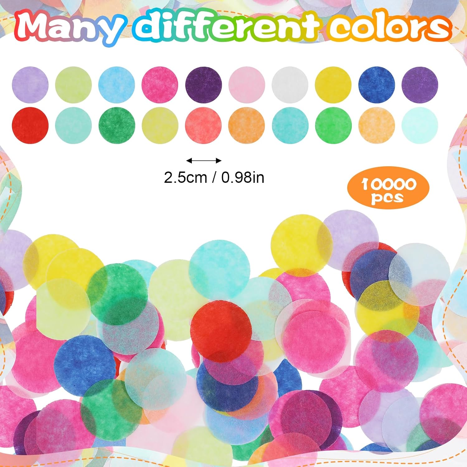 Nogeqi Colorful Paper Confetti, 1 Inch/2.5cm Round Ready Table Confetti, Pastel Color Paper Circles for Table Decoration Baby Shower Anniversary Birthday Party Ceremony Decoration, 10000PCS