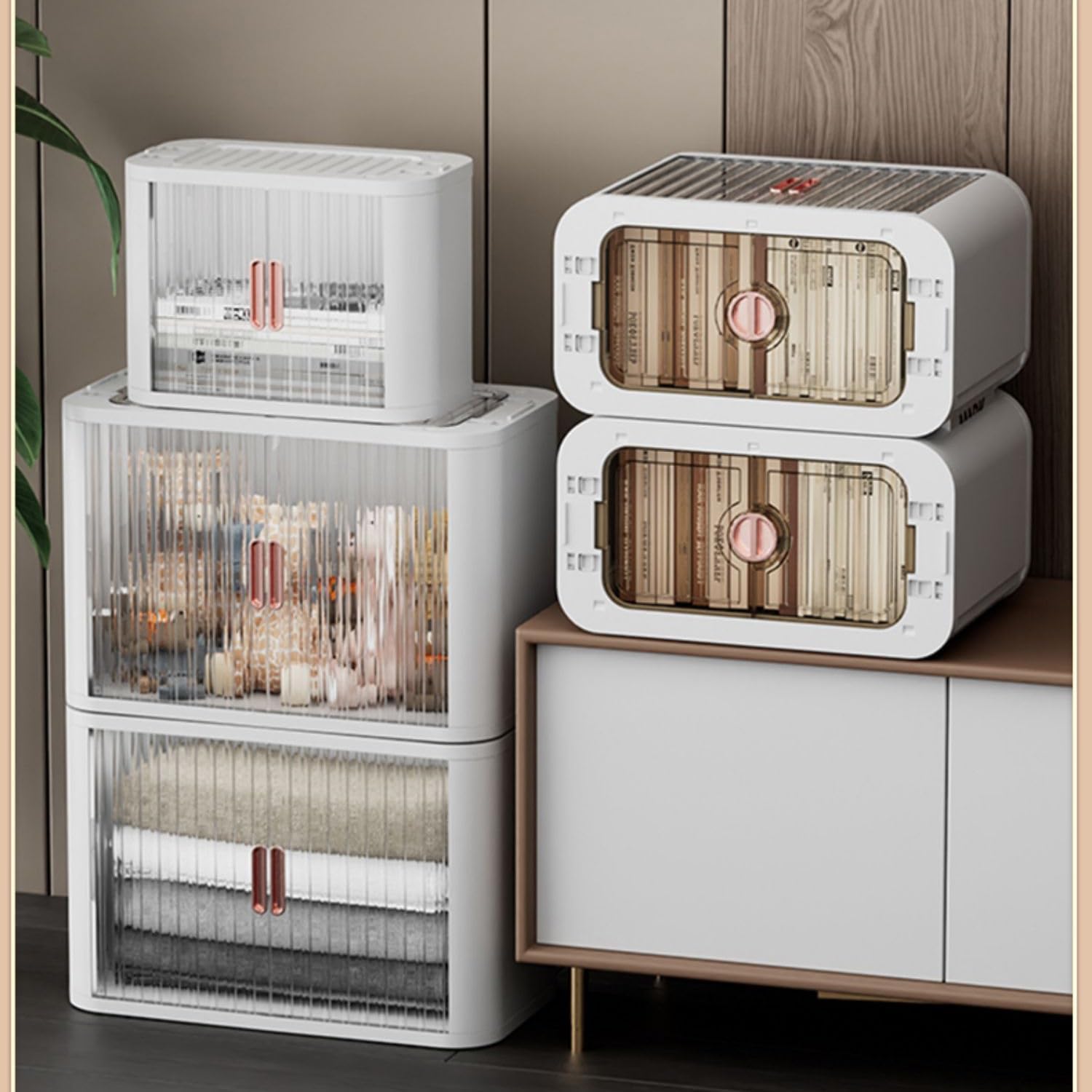 Neu Zusammenklappbare Aufbewahrungsbehälter, stapelbare Aufbewahrungsbox, durchsichtiger Kunststoff, Schrank-Organizer, Lagerregale, beweglicher Kofferraum-Organizer Aufbewahrungskiste