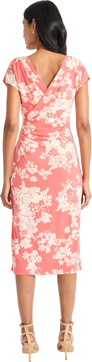Maggy London Womens Floral Midi Dress with V-Neck and Cap Sleeves - Elegant Summer Casual Wear for Women - Image 3