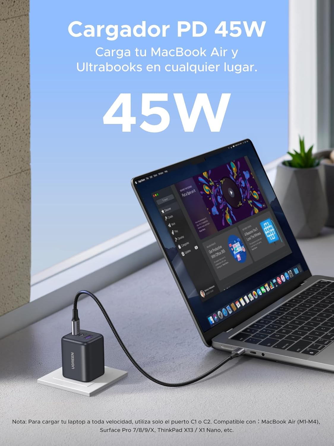 UGREEN 45W 2C1A Fast GaN Charger with Cable New
