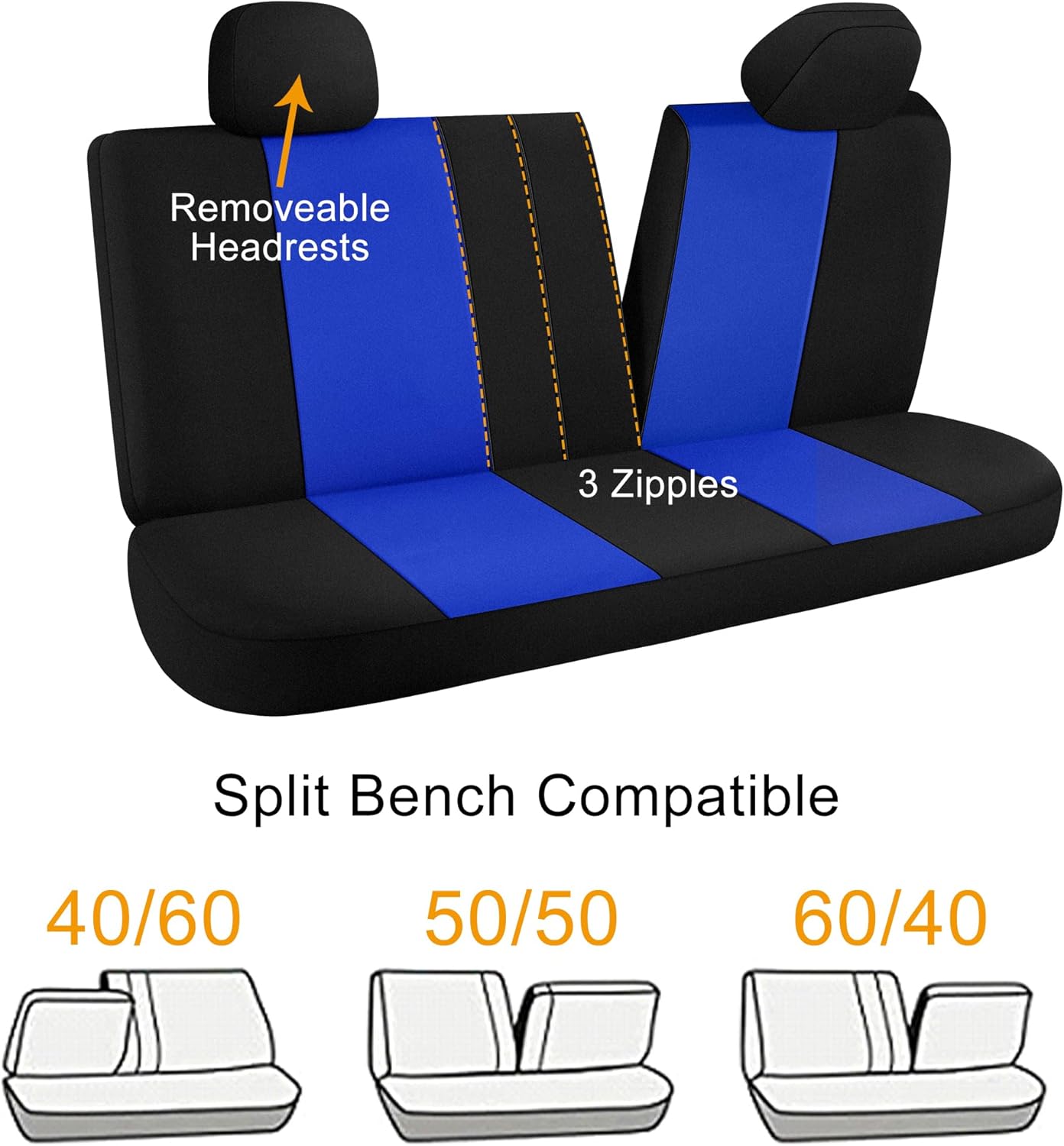 Pariitadin Waterproof Car Seat Covers Full Set, Neoprene Seat Covers for Cars, Universal Fit Interior Covers for Most Cars Sedan Van Truck SUV(Black/Blue) - Image 4