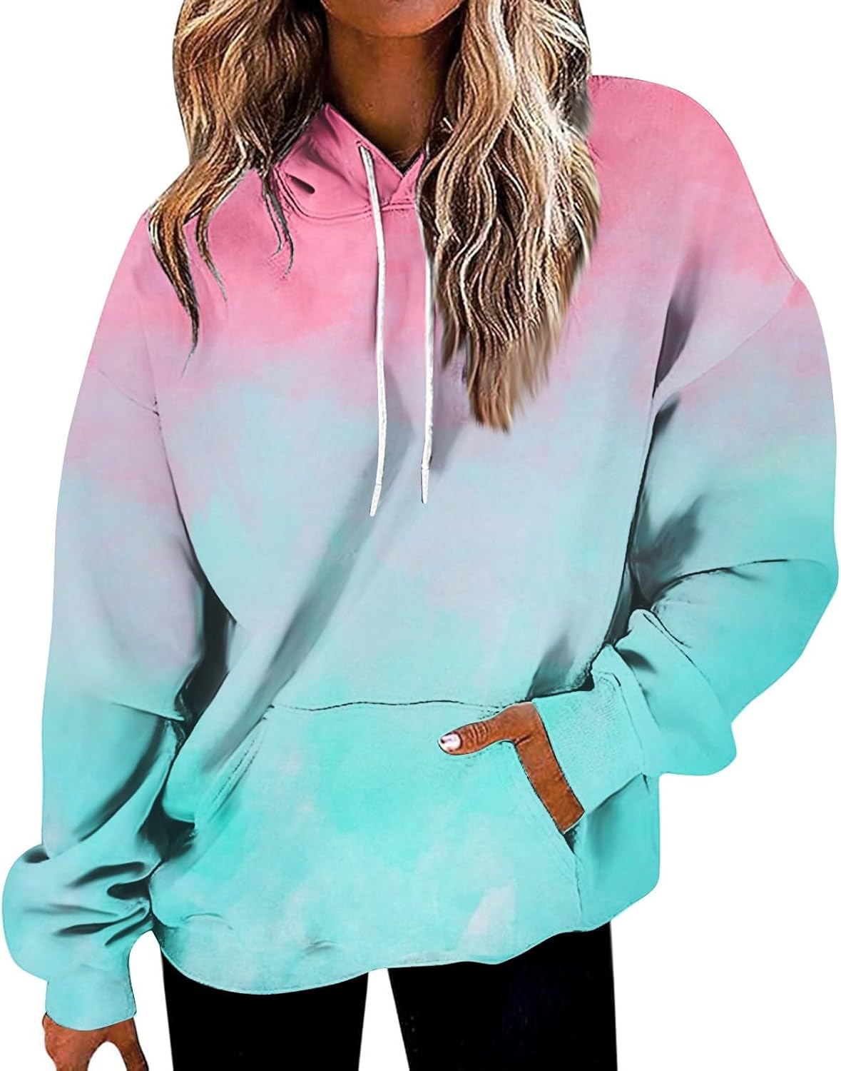 Oversized Hoodies For Women Tie Dye Gradient Sweatshirts Baggy Drawstring Hooded Pullover 2025 Fall Casual Tops With Pocket