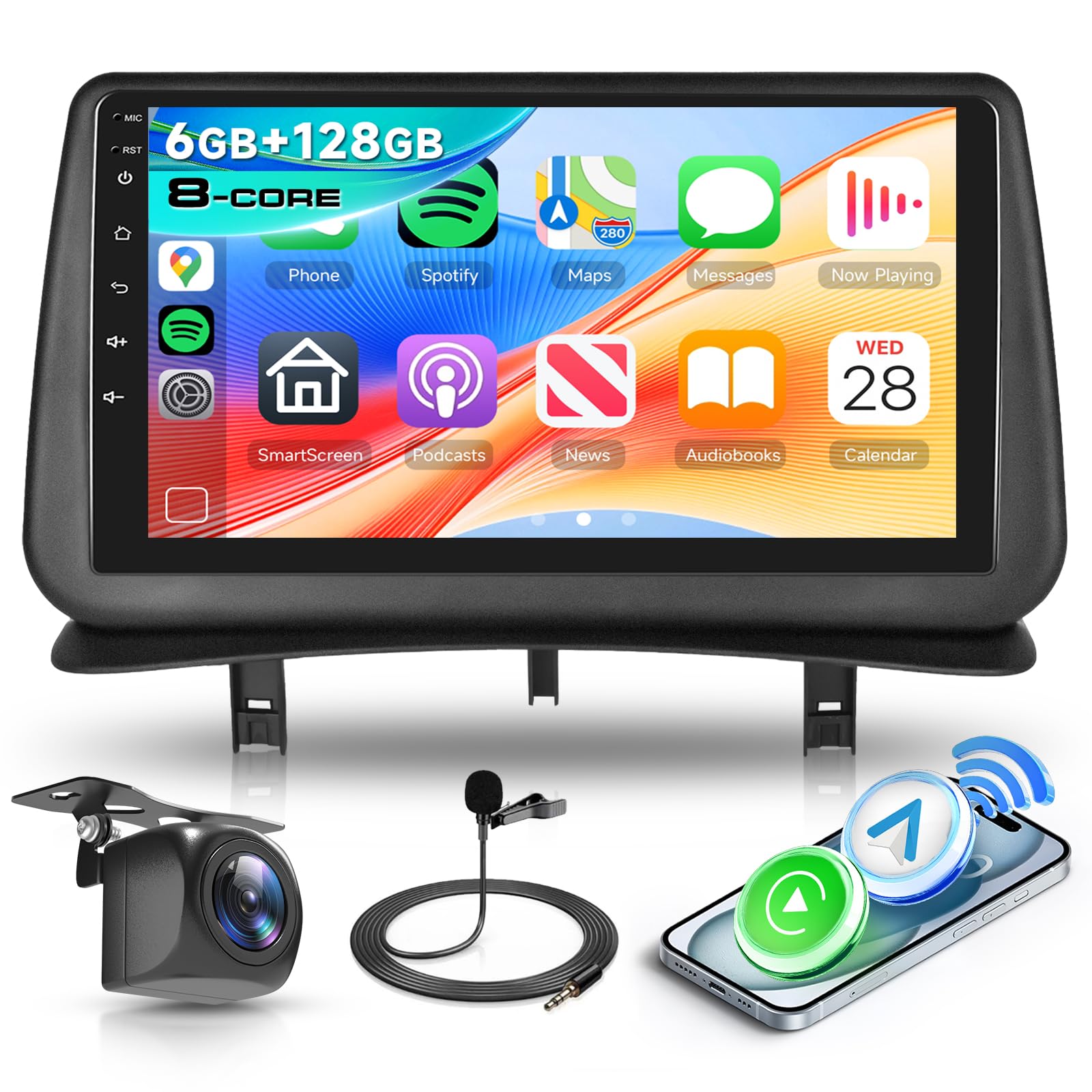 Hodozzy 6GB+128GB 8-Core Android Radio para Renault Clio 3th 2005-2014 con Carplay Android Auto Inalámbrico, 2 DIN Pantalla Táctil 9 Pulgadas Radio Coche con Bluetooth GPS WiFi DSP FM/RDS Cámara
