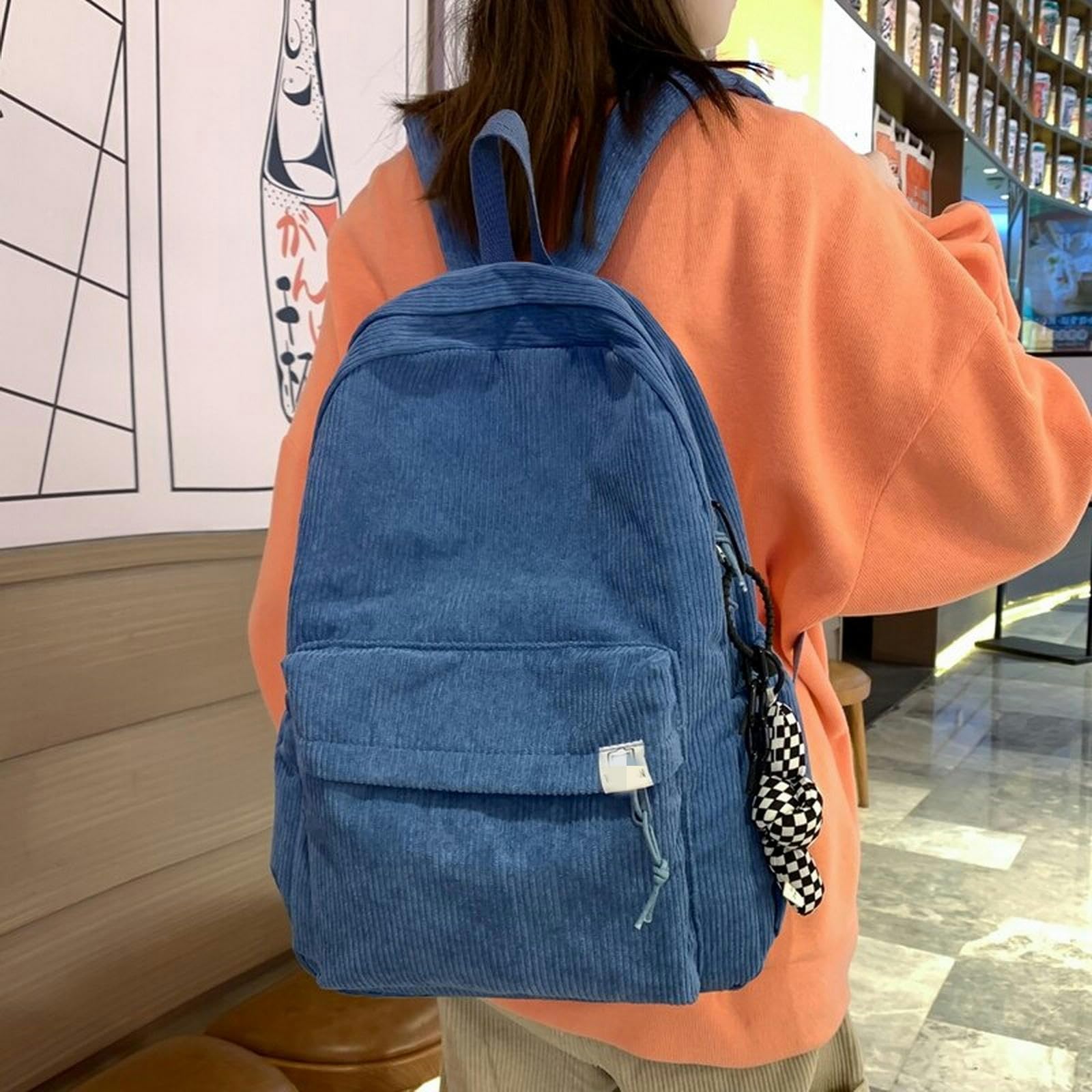 TEidea Schulrucksack Cord -Rucksäcke: Solid Cotton School -Taschen Für Mädchen Im Teenageralter, Ideal Für Einfache Freizeit Oder Reisen, Weiche Taschen Im Winter, Weiche Schläfen-Schwarz