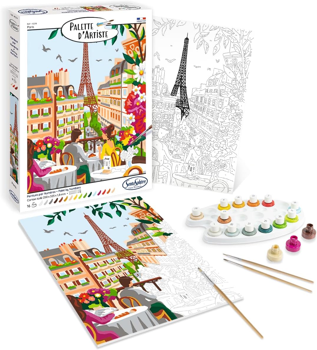 Sentosphère – Artist's Palette – Paris – Acrylic Painting - Relaxing Creation - Adults – 14 to 16 Colours – Laminated Canvas (25 x 32.5 x 1.8 cm - Creative Leisure - Made in France