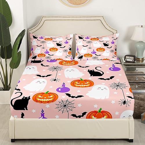 Vista 57 de Juego de sábanas bajeras con bonito diseño de gato negro para niños y niñas, diseño de dibujos animados de Halloween, gato, animales, sábanas