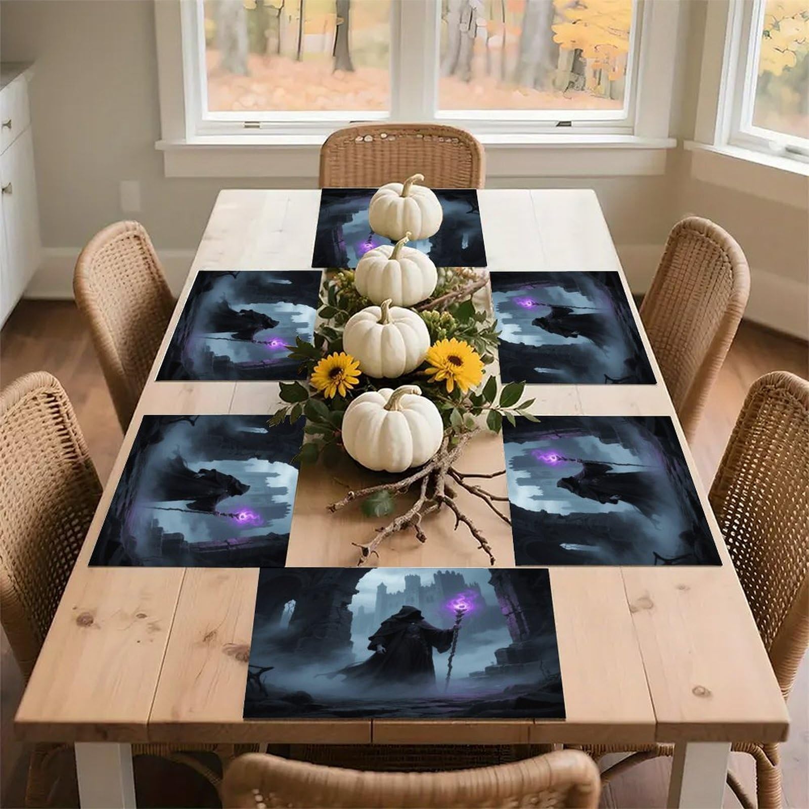 Magician in Castle Ruins Placemats Heat Resistant Non-Slip Place Mats Washable Wipeable Table Mat Kitchen Dining Table Decoration Placemats Indoor Outdoor Place Mats 17.7’’×11.8’’
