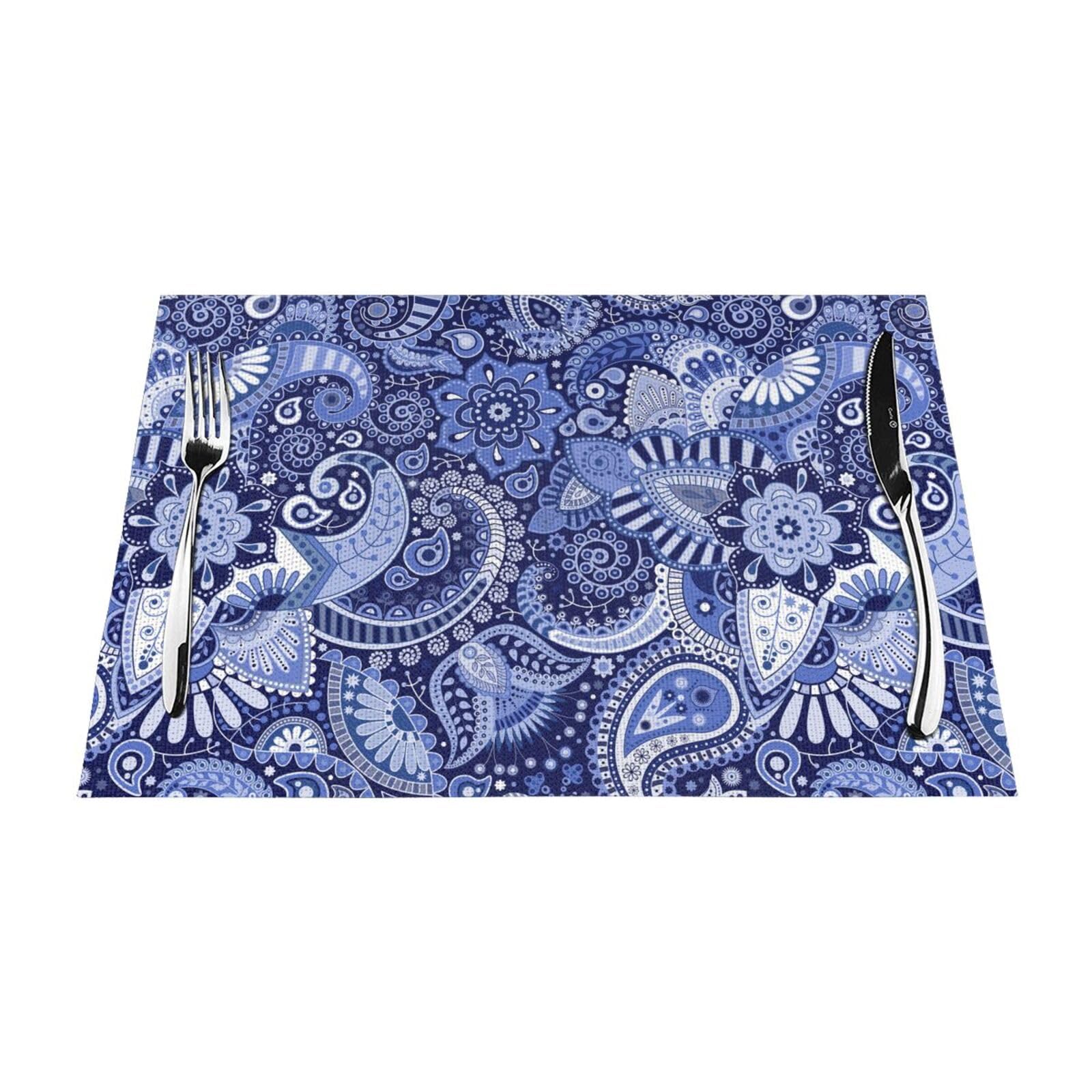 Placemats 1-6 Sets, Turkish Ancient Blue Art Pattern, Washable Placemats For Kitchen Dining Table, Suitable For Kitchen Heat Insulation Table Mats 30x45cm (12x18inches) 4 Pieces