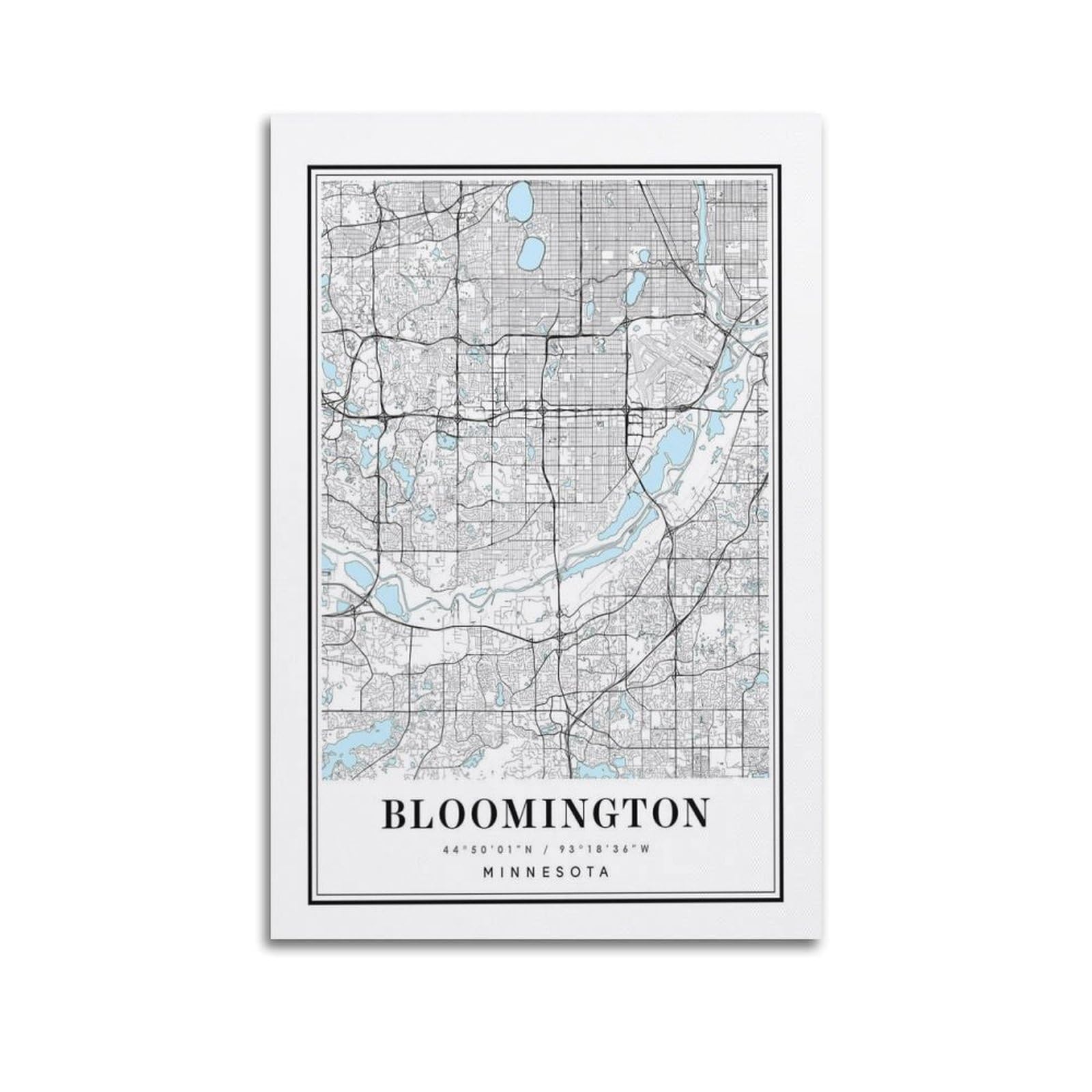 xiaoxiaoshen Bloomington Minnesota Map Canvas Poster Wall Art Prints Room Aesthetic Murals Bedroom And Living Decorations 24x36inch(60x90cm)