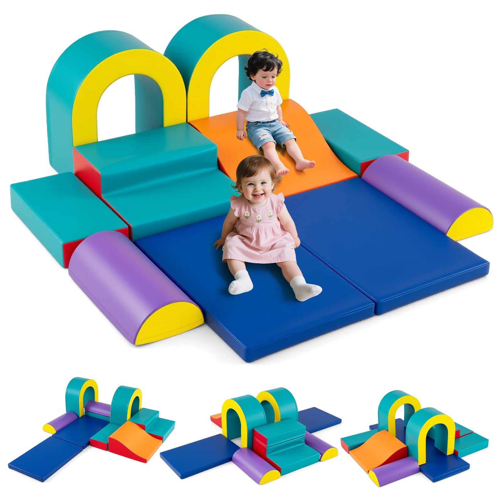 COSTWAY Set di 10 Blocchi da Arrampicata in Schiuma, Palestra da Gioco in Morbida Pelle Sintetica, Strutture Leggere per Scalare, Arrampicarsi, Scivolare, per Bambini 1+ Anno (Verde)