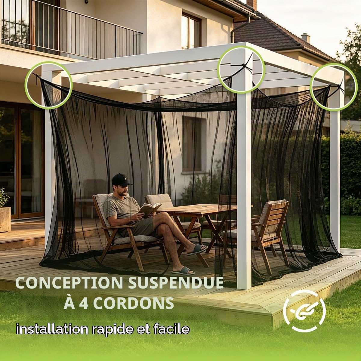 Moustiquaire Extérieur 3x3m, Grande Tonnelle Moustiquaire pour Pergola et Terrasse, Tente Moustiquaire Extérieur Maille Fine pour Jardin et Camping (Black)
