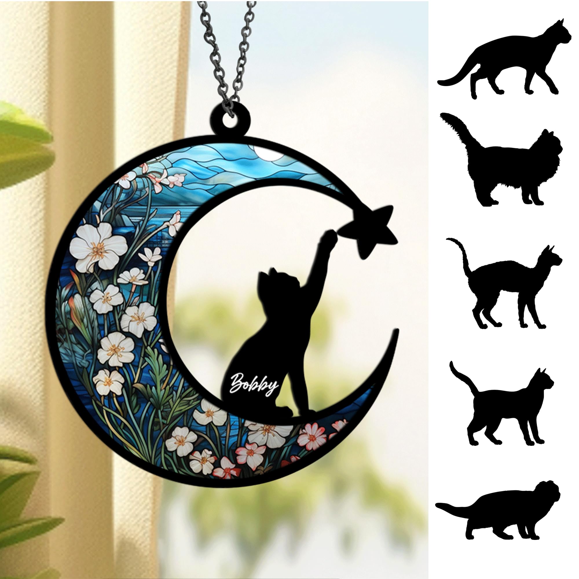 Custom Cat Suncatcher Memorial - Cat Passing Away Gifts Cat Window Sun Catcher Stained Glass Window Hanging Custom Cat Breed Memorial Sun Catchers Dog Memorials & funerary