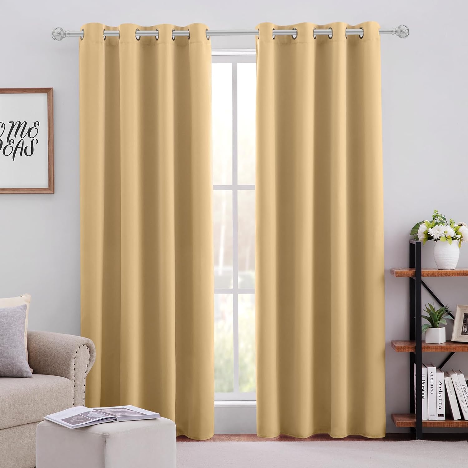 HOMEIDEAS Gold Blackout Curtains for Bedroom 52 X 96 Inch