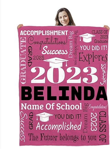 Manta de graduación personalizada 2023, regalos de graduación personalizados para ella, decoraciones de graduación de clase de 2023, regalos de