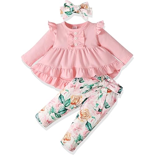 Infant Toddler Baby Girls Clothes Fall Winter Gift Ruffles Shirt Tops + Denim Long Pants+ Headband Gift 3PC Outfits for Girl