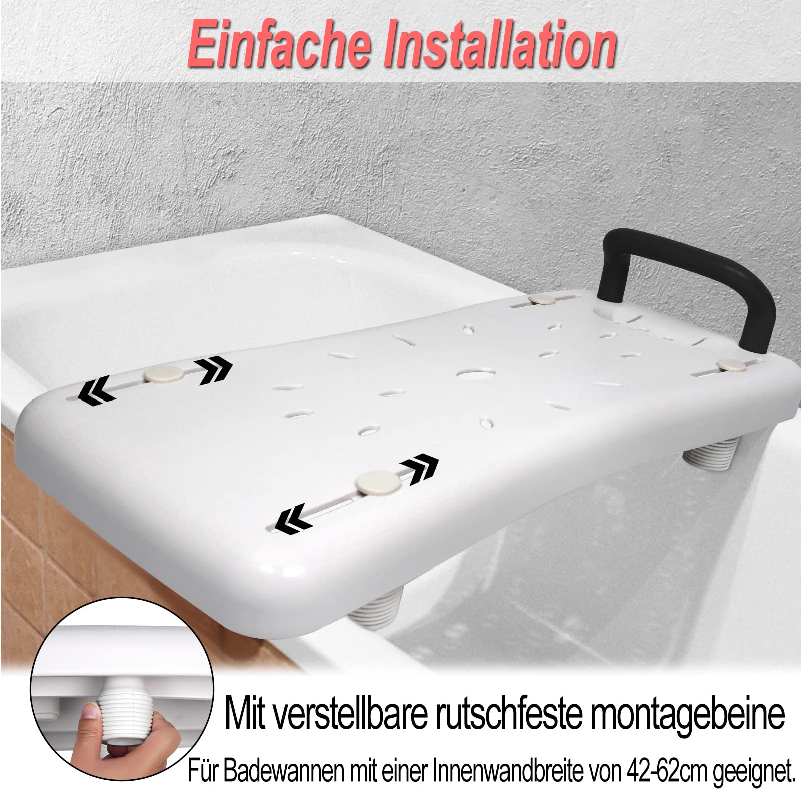 YRHome Planche de Bain pour Personnes Âgées et à Mobilité Réduite, Banc de Baignoire Adulte, Siège Baignoire Ergonomique, Poids Max 150kg, Siège Baignoire Avec Poignée Noire - 70 x 30 x 5 cm