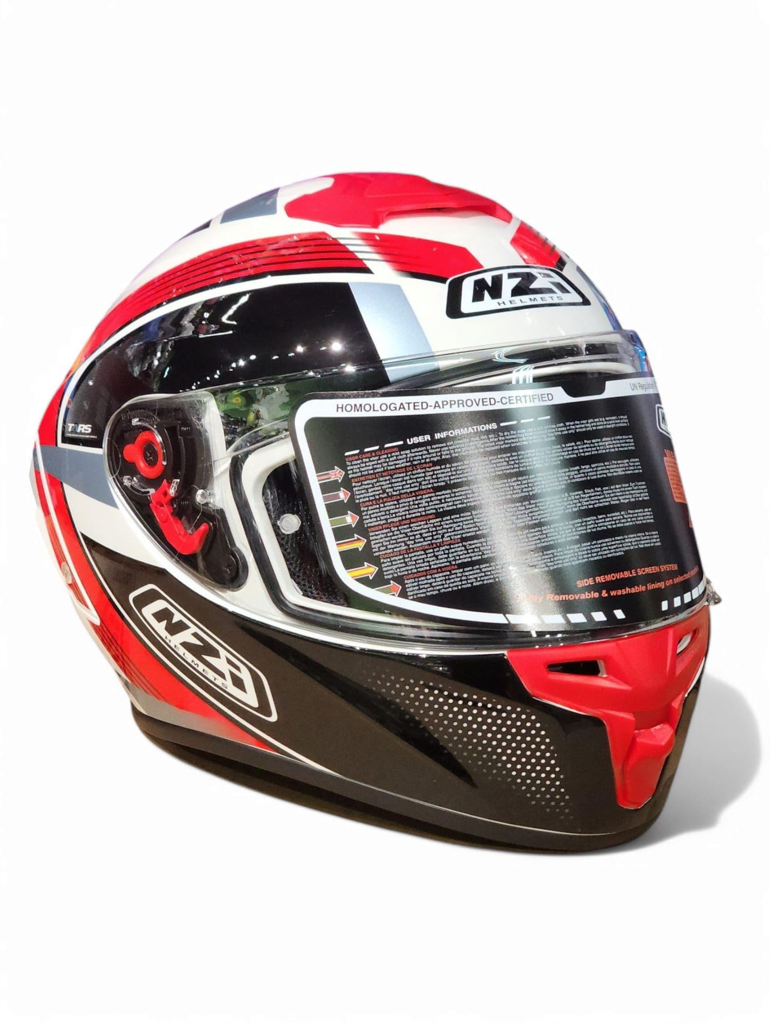 Casco Moto NZI Trendy 3 Stream Rapid Blanco Rojo Negro- Casco de Moto Integral con Pantalla Oscura + Transparente + Spoiler ECE 22.06 - Unisex Hombre y Mujer (L)