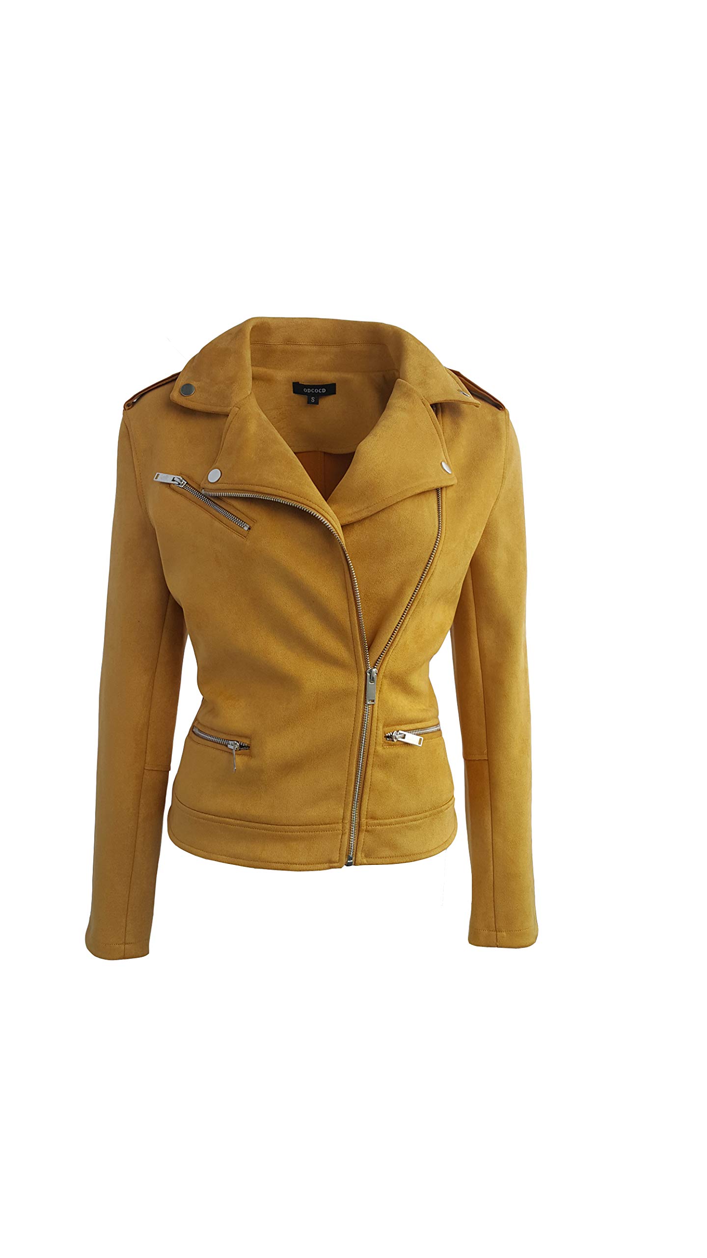 Odcocd Women's Mustard Faux Suede Jacket For Long Sleeve Zipper Up Casual Outwear (Ca/Us, Alpha, Large, Regular, Regular, )
