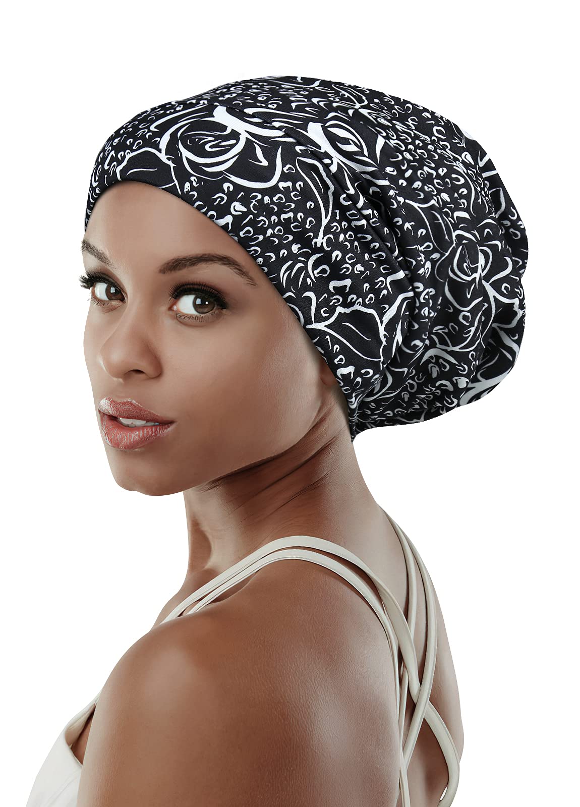 Adjustable Satin Lined Sleep Cap for Dreadlocks Curly Hair Large Head-Stay On Overnight