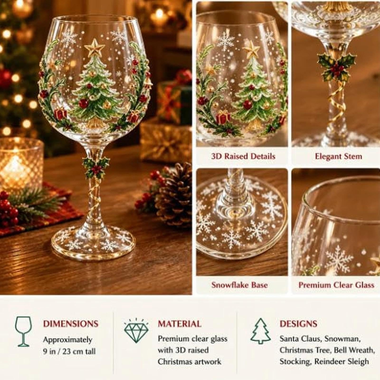 Set Di Bicchieri Da Vino Natalizi 3d, Bicchieri Decorativi Festivi(6pcs)