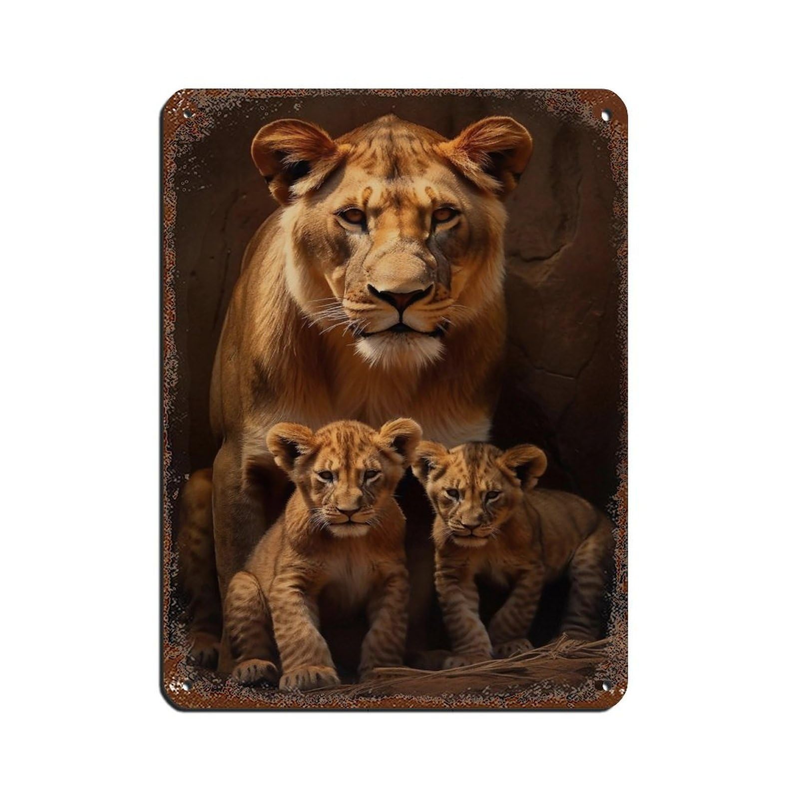 Fierce Maternal Bonds-Lioness And Cubs Tin Sign Vintage Metal Pub Club Cafe Bar Home Wall Art Decoration Poster Retro 12x16inch(30x40cm)