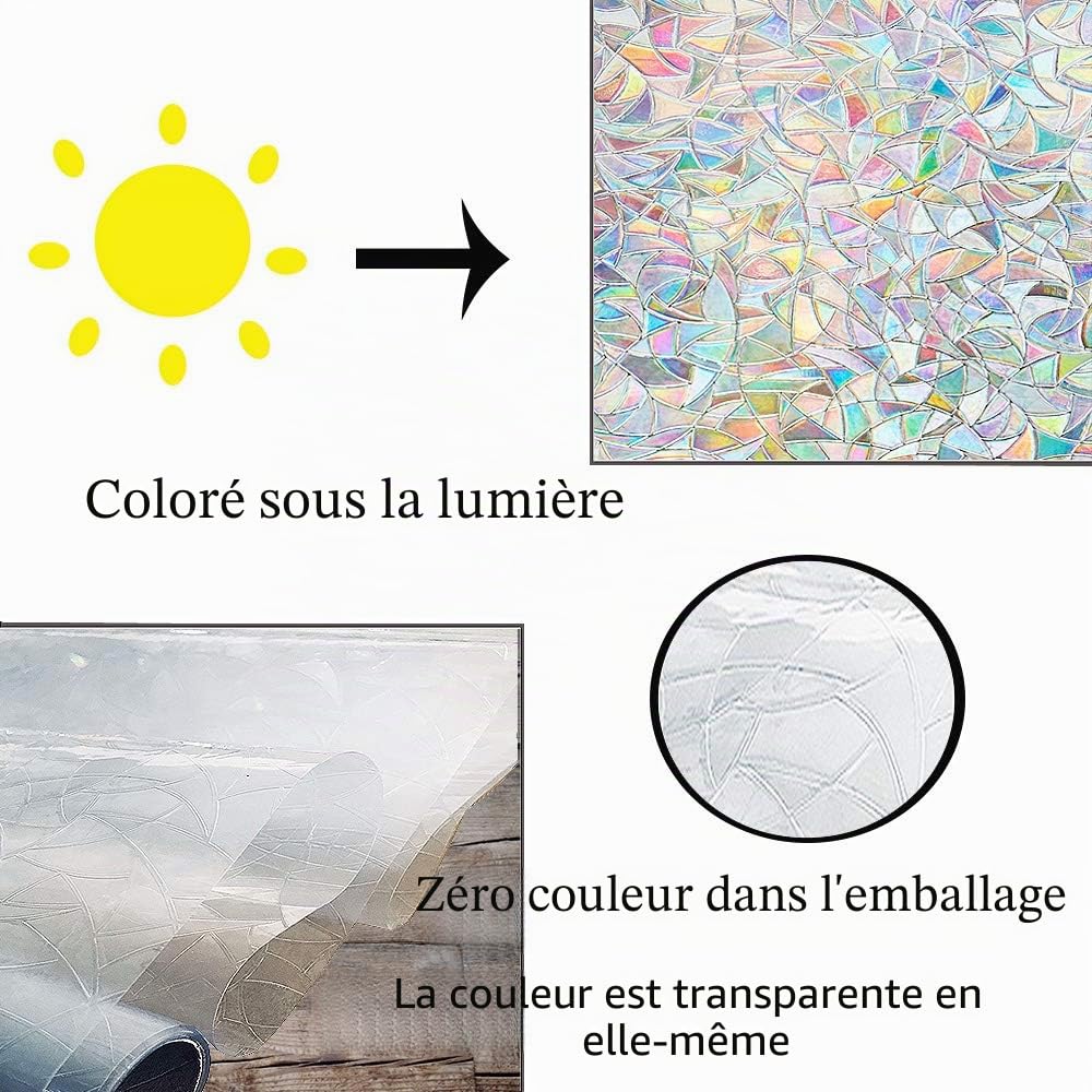 Finnez Fenêtre Film Auto-Adhésif Protection de la Vie Privée 3D sans Colle en Verre Dépoli Autocollant Holographique Décoratif pour Porte en Verre Maison Maison Cuisine Bureau (90 x 400 cm)