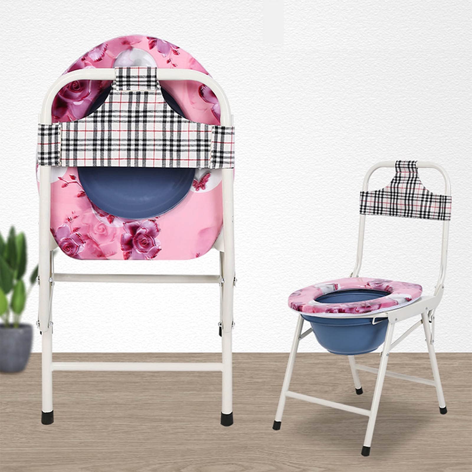Bedside Commode Chair, The Elderly Commode Chair, Toilet Chair Folding Pregnant Bedside Commode Lightweight with Padded/Backrest Bucket for Adults, Handicap