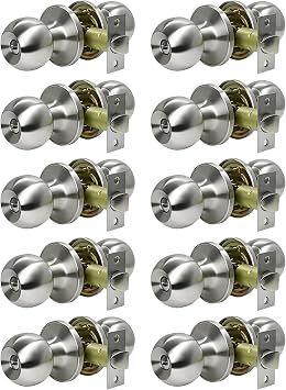SUNTAI Privacy Door Knobs,10 Pack Brushed Nickel Round Keyless Doorknobs Interior Door Knobs for Bedroom/Bathroom, Privacy Function