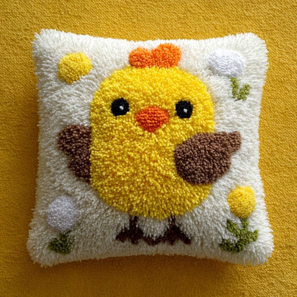 WallustrioaW Latch Hook Pillow Cover Kit,Cartoon Chick