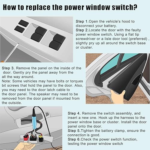 Miniatura 7 de JESBEN 5C3Z-14529-AAA Reemplazo del interruptor eléctrico del elevalunas delantero izquierdo del lado del conductor para Ford F-250 Super Duty F-350