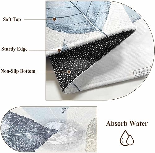 Miniatura 7 de 3x5 Area Rugs, Blue Green Retro Leaves Non-Skid Rubber Backing Large Rectangle Rugs - Living Room Bedroom Home Office, Rustic Botanical Watercolor