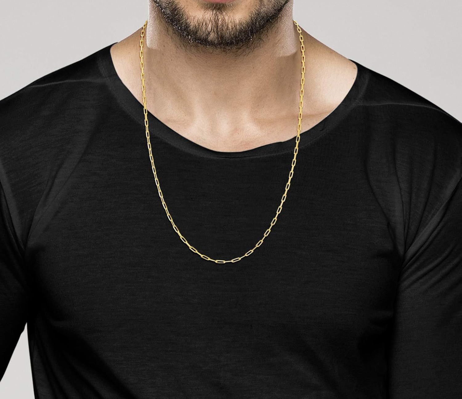 Miabella Italian Solid 925 Sterling Silver, 18Kt Gold Plated 2.5mm Paperclip Link Chain Necklace for Women Men, Made in Italy - Image 4