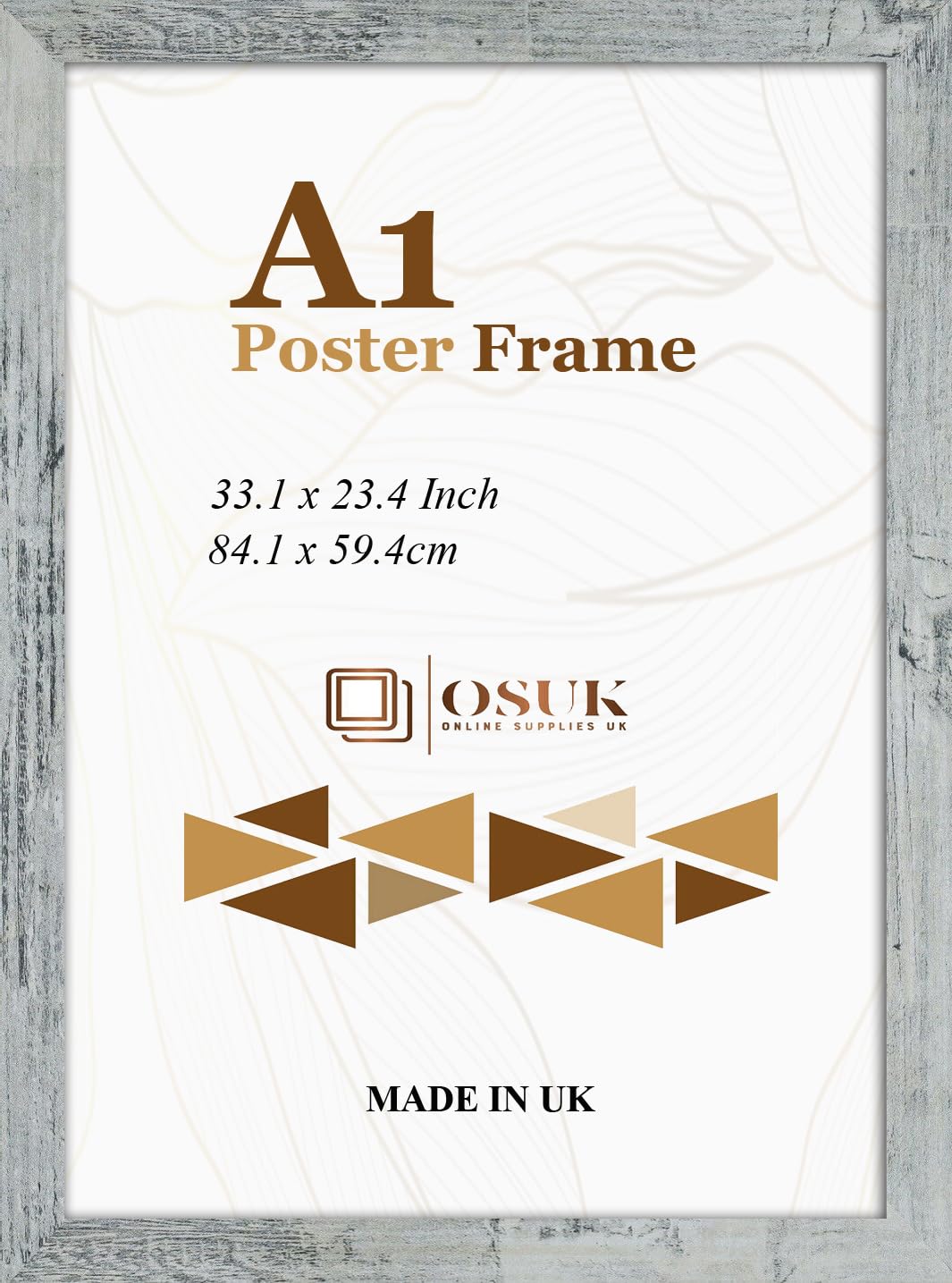 Frameeazy Rustic Grey Osuk Limited A1 Poster Frame - A1 (23.4 X 33.1 Inch) Photo Frame - Large Picture Frame 59.4 X 84.1Cm With Clear Perspex Sheet & Wall Mounting Hooks