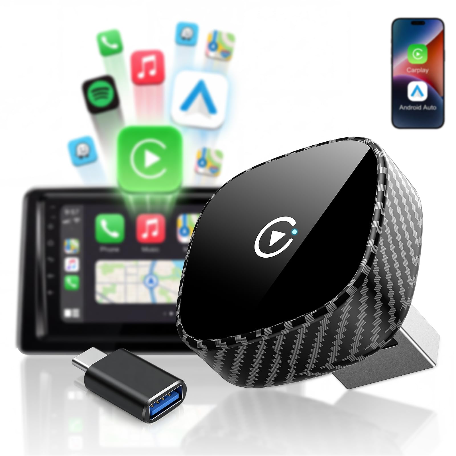Wireless CarPlay Adapter for Apple iPhone & Android Auto 2026 Upgrade - Bluetooth & Wi-Fi, Plug & Play, 3X Fast Auto-Reconnect, No Latency, Convert Wired to Wireless Car Play Adapter (Black)
