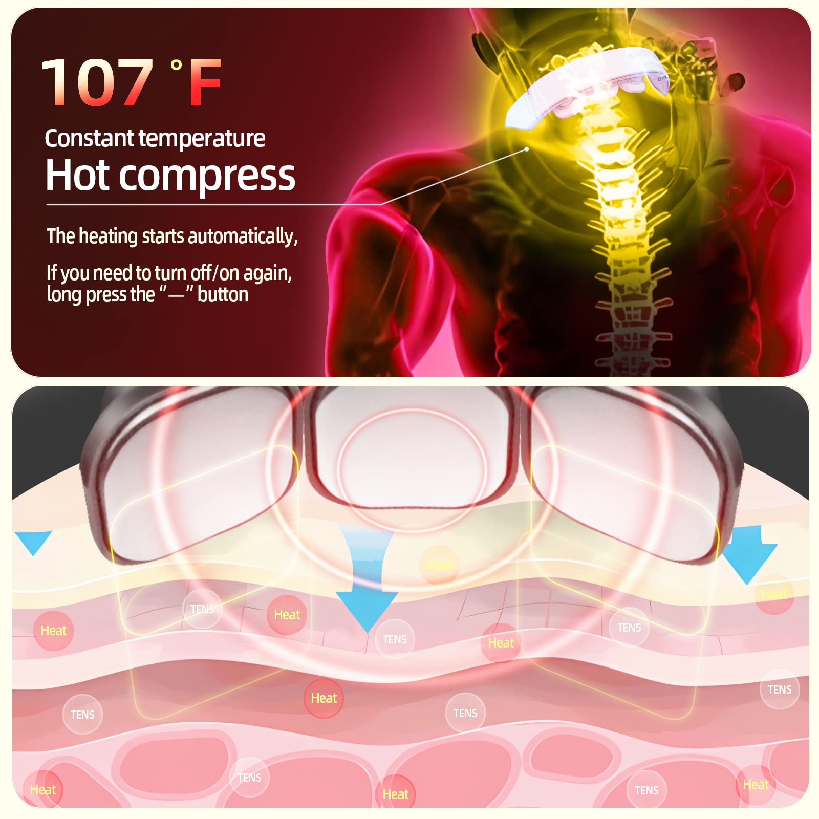 INSHUEY FSA Neck Massager with Heat for Neck Pain Fatigue Relief FSA or HSA Eligible,Electric Pulse Deep Tissue Neck Massager 6 Modes 9 Intensities Cordless Massager Gifts for Women Men