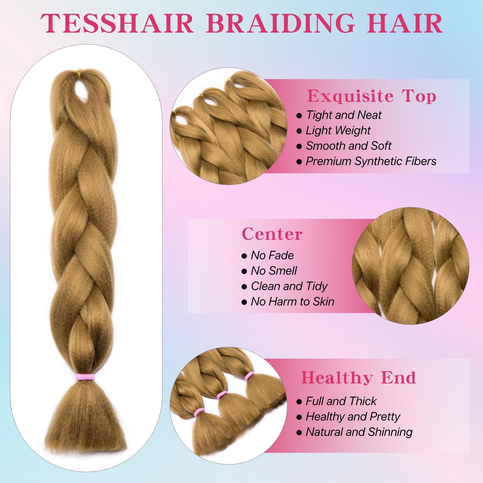 tesshair Braiding Hair Extensions 24 Inch Jumbo Braiding for Twist Braiding Synthetic Fashion Braids Extensions Hair Natural Braid Extensions for Women Grils (Dark Blonde - Image 4