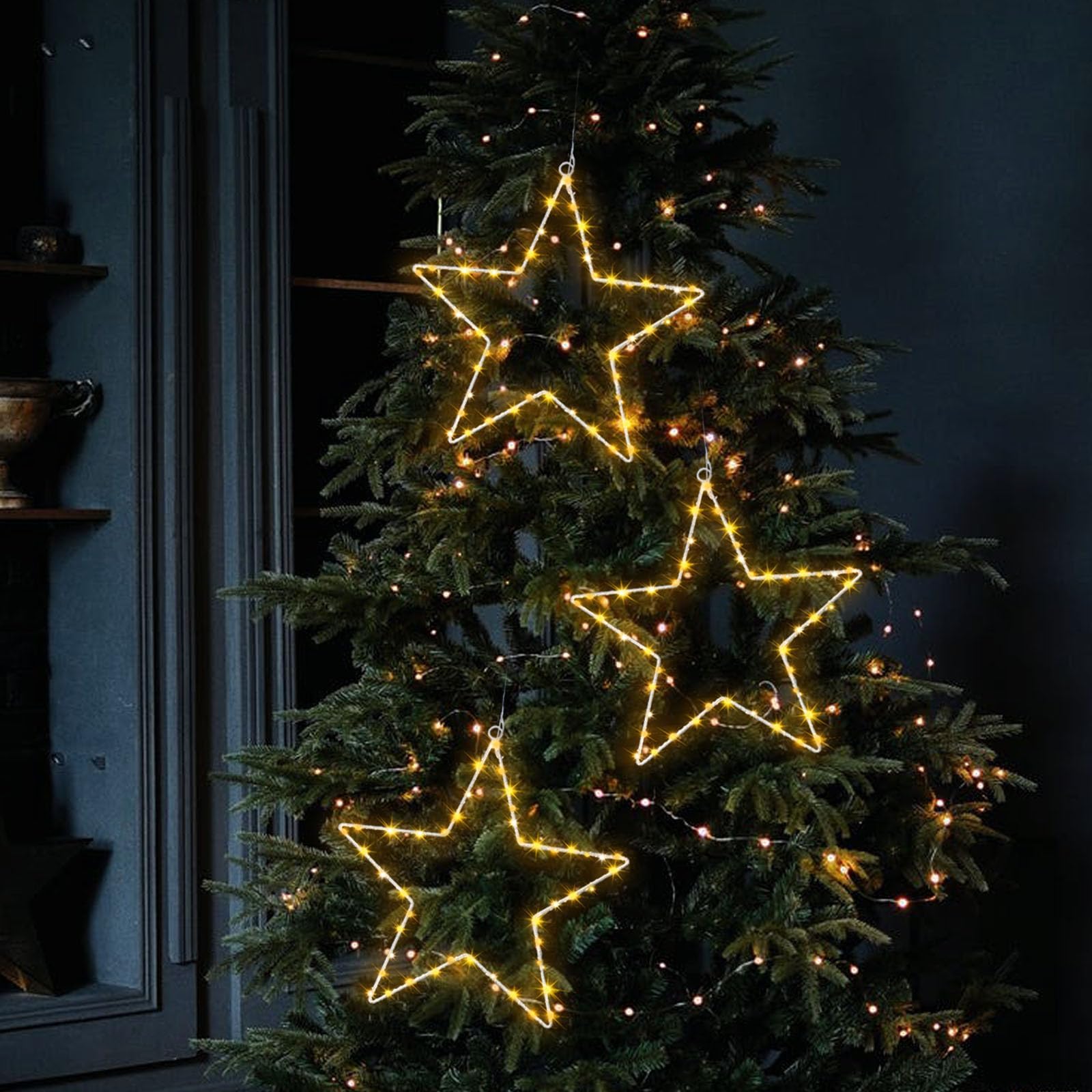 Décorations de fenêtre lumineuses TRIXES : lot de 3 étoiles LED à minuterie