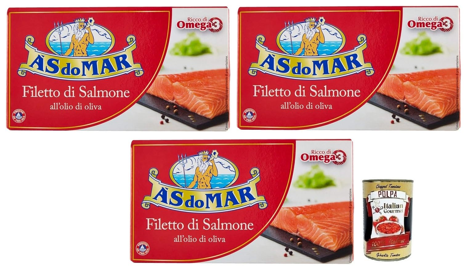 Asdomar - Filetti di Salmone all'Olio di Oliva - 3 confezioni da 150 g [450 g]