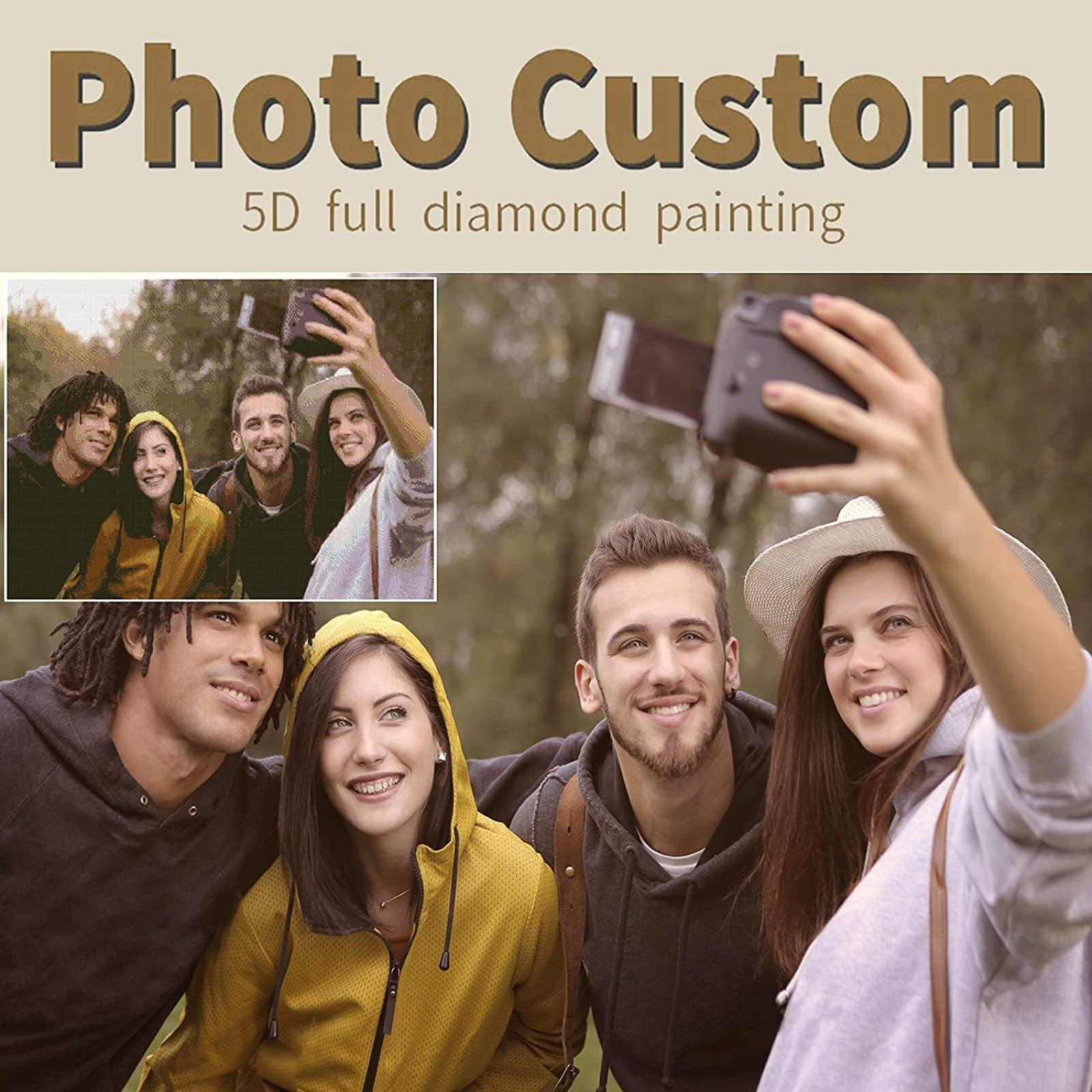 Gudina Personalised Diamond Painting, Diamond Art Custom Private Photo Full Drill 5D Diamond Painting Kits for Adults, DIY Personalised Gifts for Home Wall Decor, Square Diamond 60x90cm