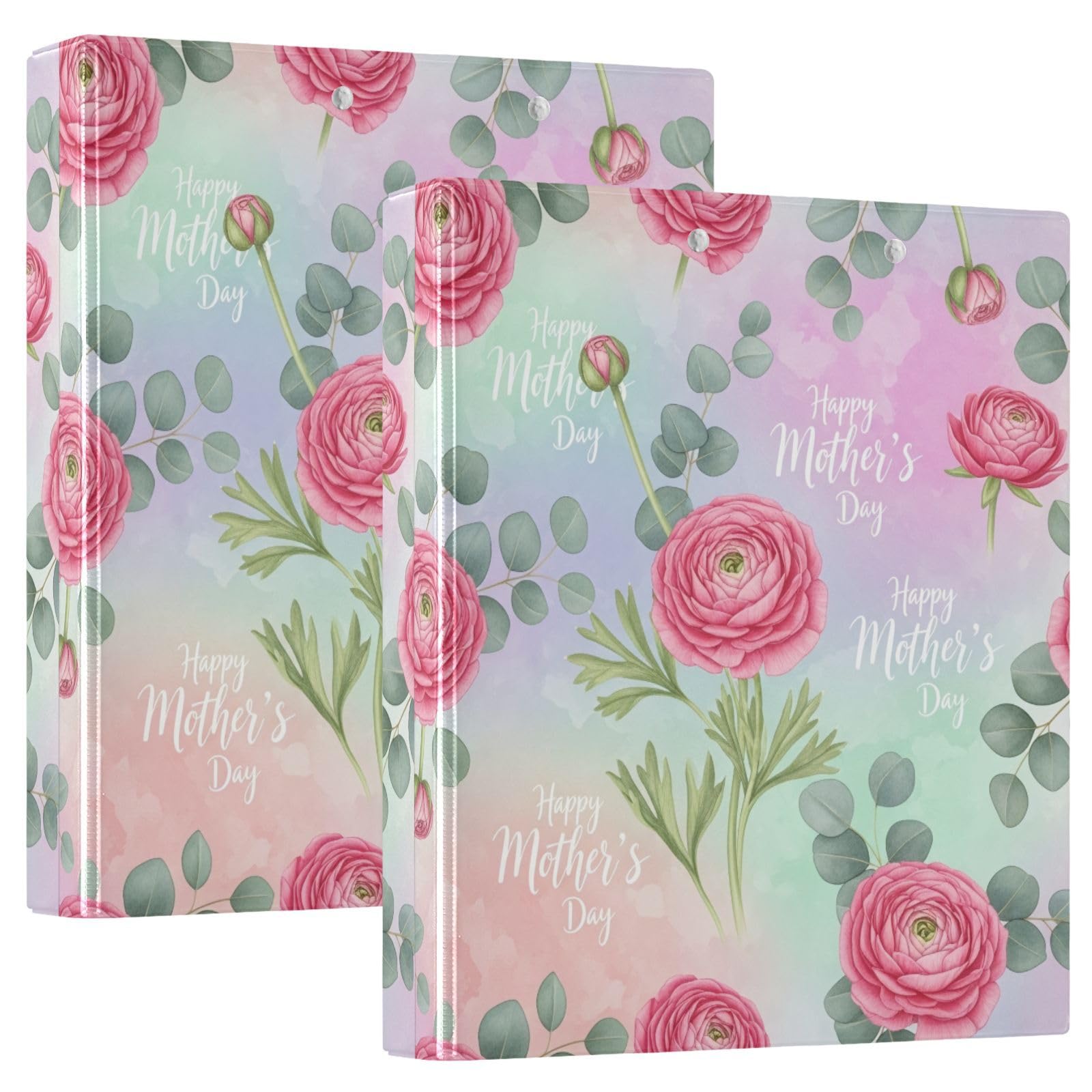Raccoglitore a tre anelli con stampa floreale rosa da 3,8 cm, raccoglitore ad anelli con tasche, confezione da 2
