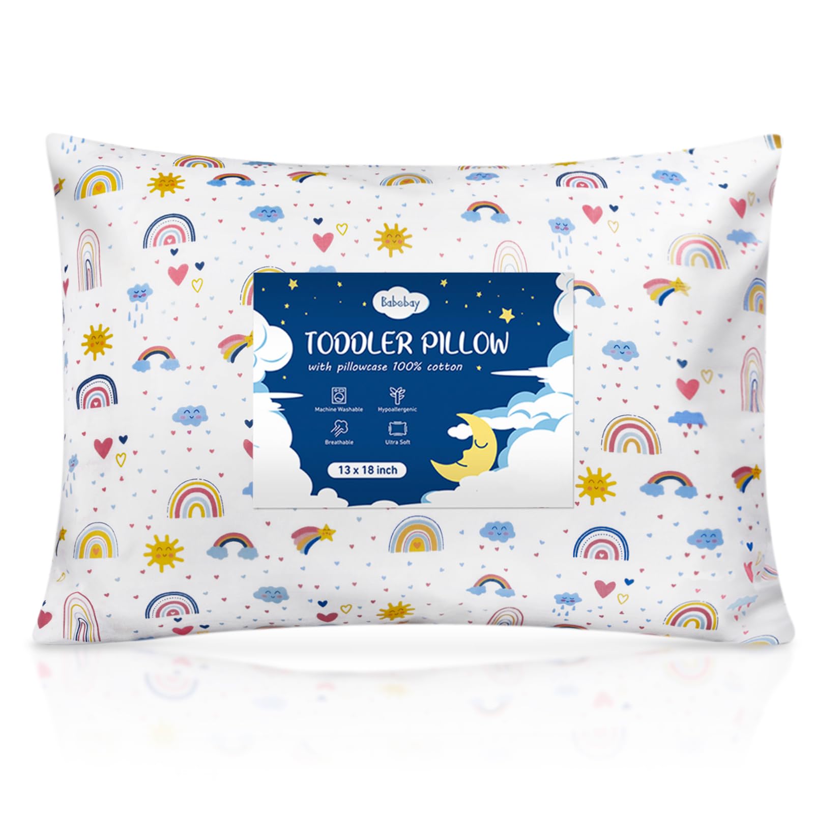 Babebay Toddler Pillow,13X18 Soft Toddler Pillows for Sleeping, Machine Washable Kids Pillow with Cotton Pillowcase, Perfect for Travel, Toddlers CotBabebay Toddler Pillow,13X18 Soft Toddler…
