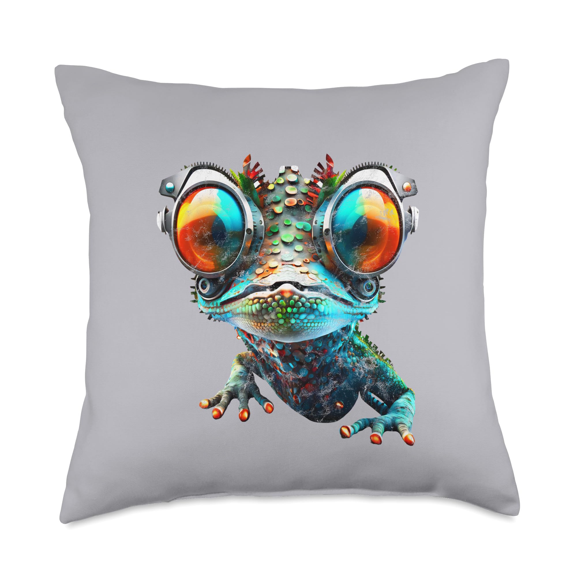 Cyber Solar Magic Desert Bio Steampunk I Star Park Cyborg Gecko, Future, Animal, Robot, Glasses, Artificial, Throw Pillow, 18x18, Multicolor