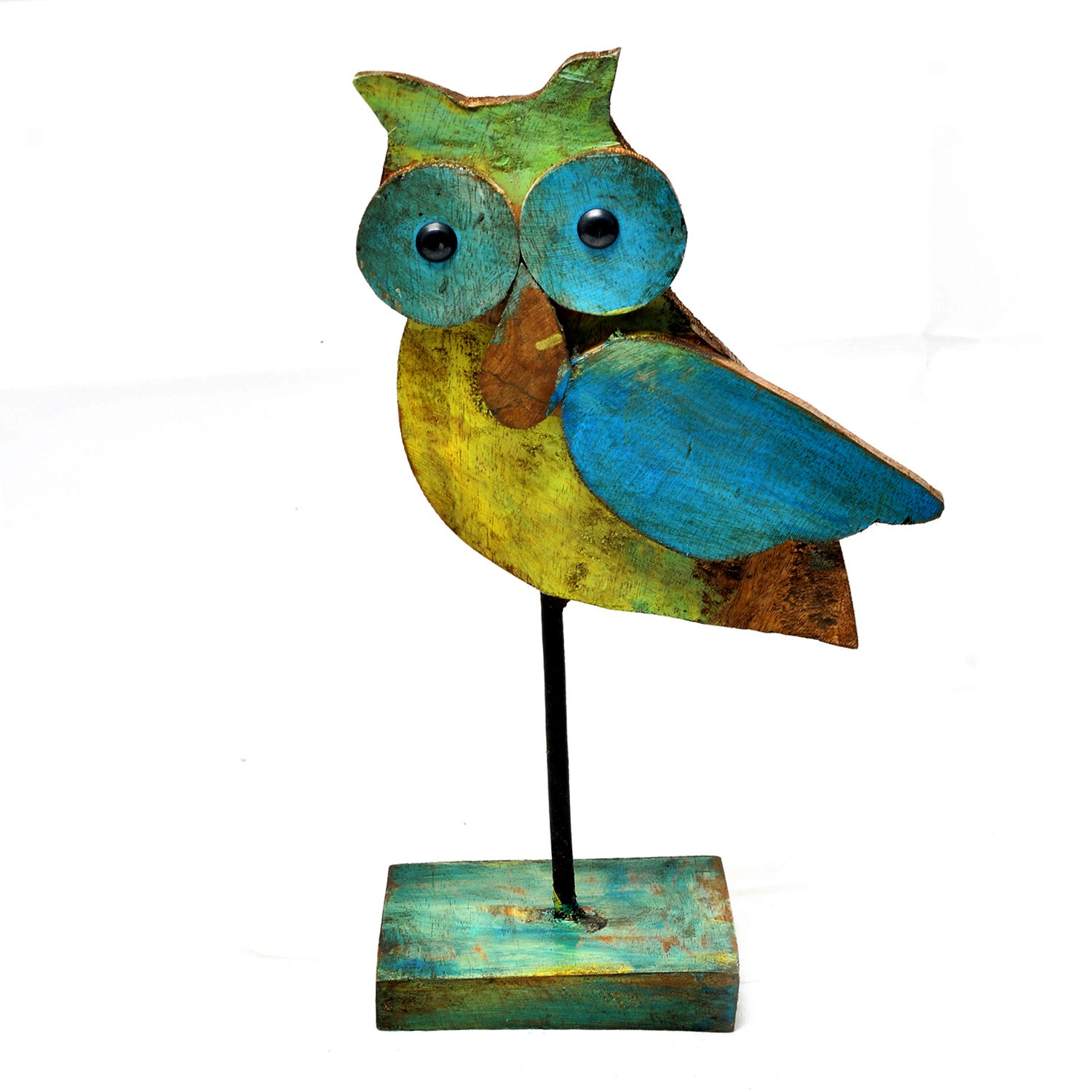 Eurasia Hand Carved Decor Owl Made With Wood And Iron Metal Art. Perfect For Home, Living Room & Bedroom Decorations