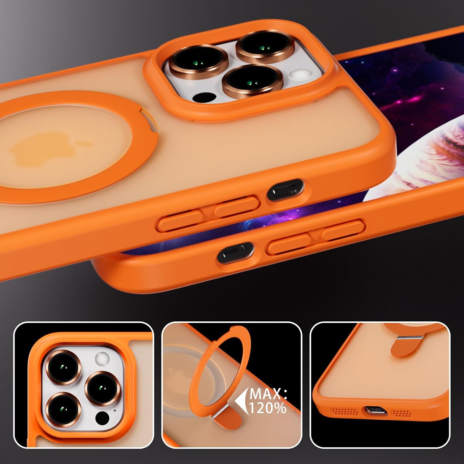 AKABEILA Invisible Stand Magnetic Fit for iPhone 13, [Compatible with Magsafe] Shockproof Matte Translucent Slim Phone Cover with Kickstand & Camera Lens Protector Orange