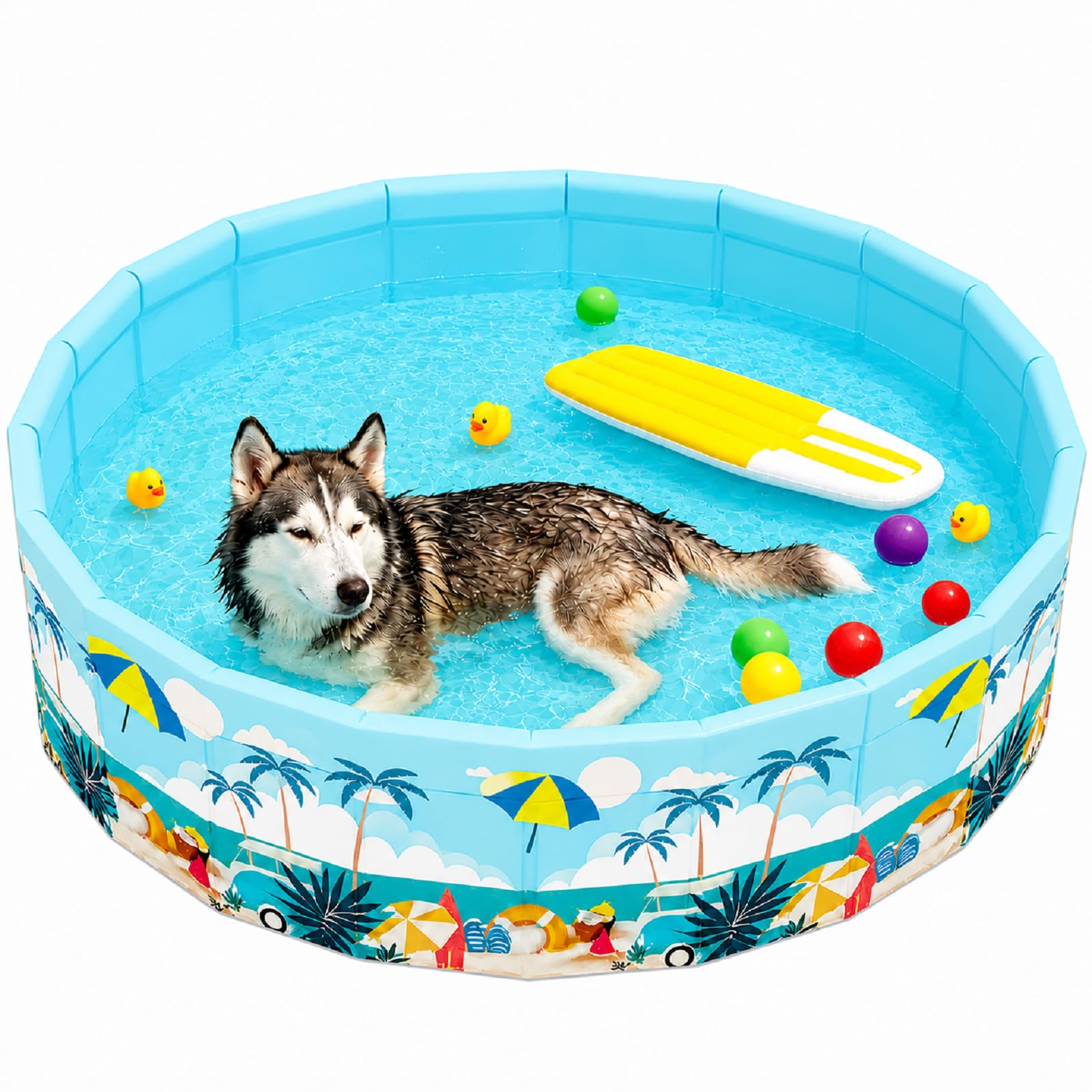 Planschbecken Groß Verdickt PVC, 90x90x45 cm,Extra Großer Outdoor-Faltbarer Pool,Hundepool, Rutschfester Boden, Kein Aufpumpen Erforderlich, Schnelle Entwässerung