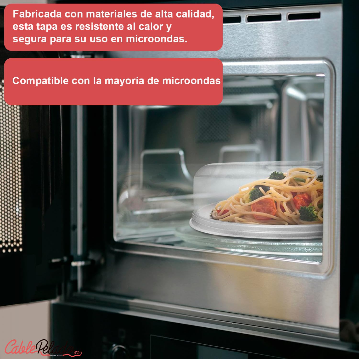 CABLEPELADO Tapa para Microondas con Salida de Vapor, Tapadera microondas Libre BPA, Tapadera Calentar Comida, Tapa Protectora para Microondas, Libre de BPA, 27,5 cm diámetro x 7.5 cm Altura