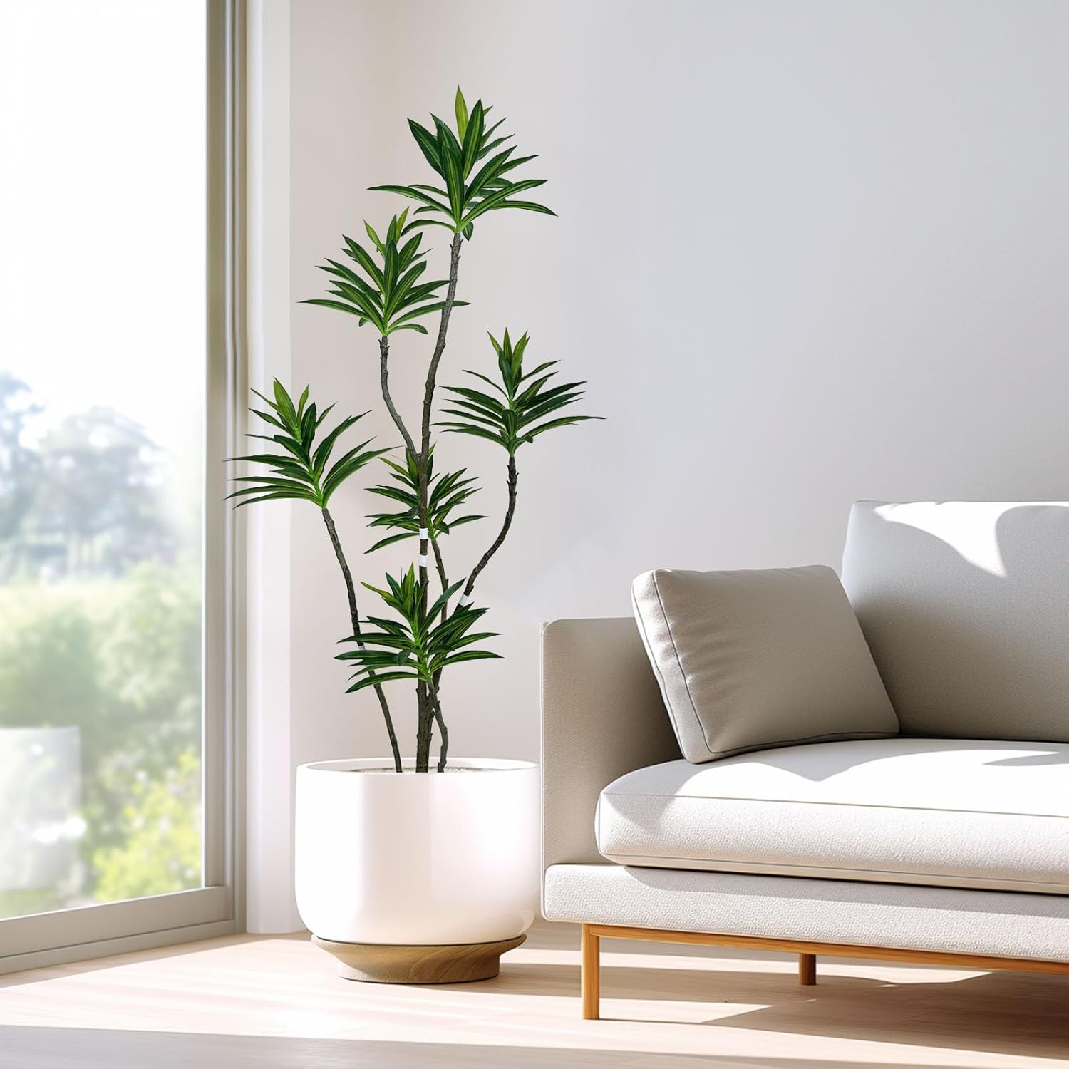 AfanD Artificial Lily Bamboo Tree 5FT – Lifelike Faux Bamboo Floor Plant with Natural Leaves, Indoor Potted Plant for Living Room, Office, Entryway & Commercial Decor