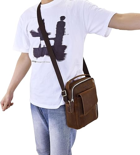 Vista 2 de IVESIGN Bolso bandolera para hombres y mujeres, bolso de hombro de cuero Crossbody