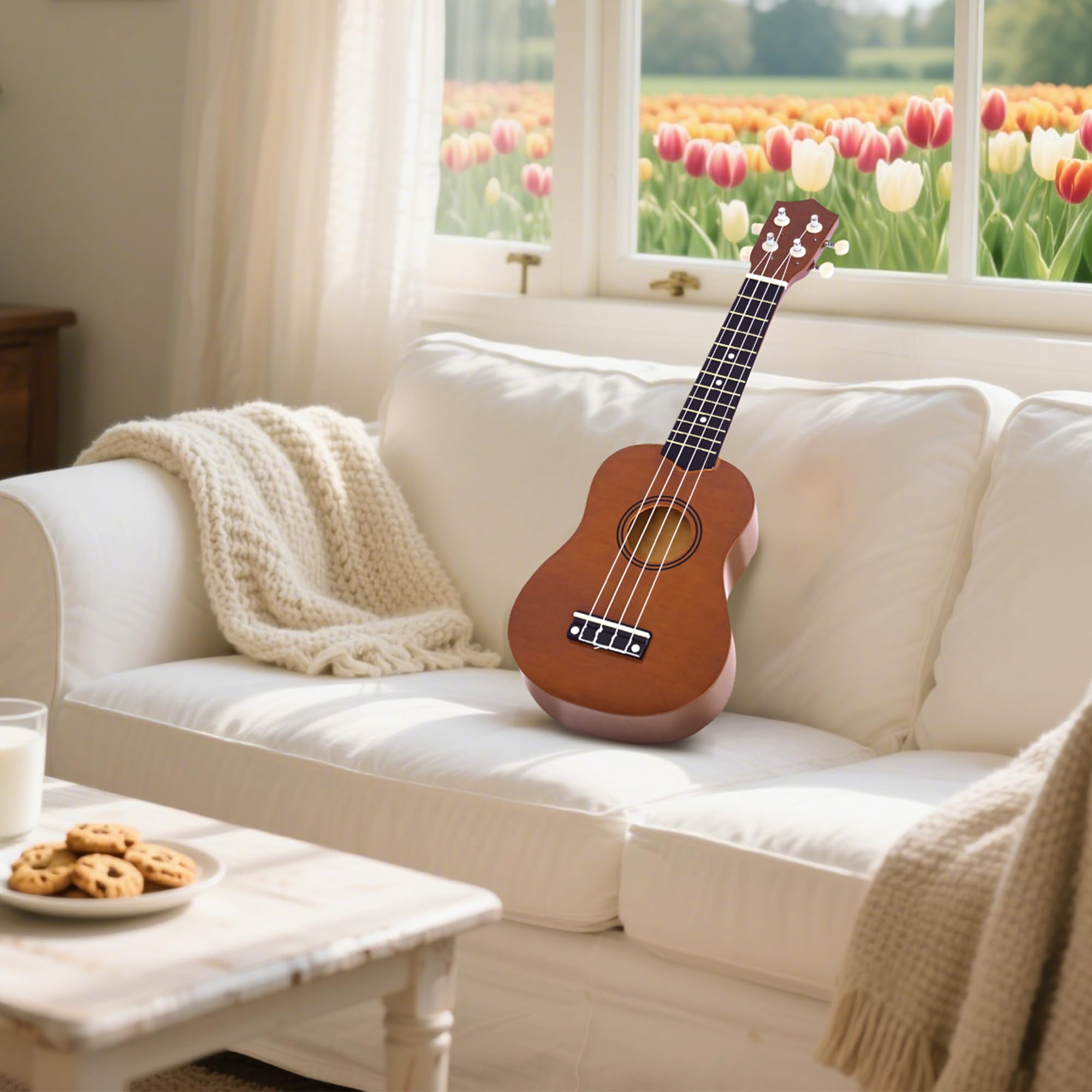 HOMCOM Ukelele 21 Pulgada Ukelele Soprano para Principiantes apto para Concierto y Escuelas Cuerdas de Nylon Material Madera Marrón