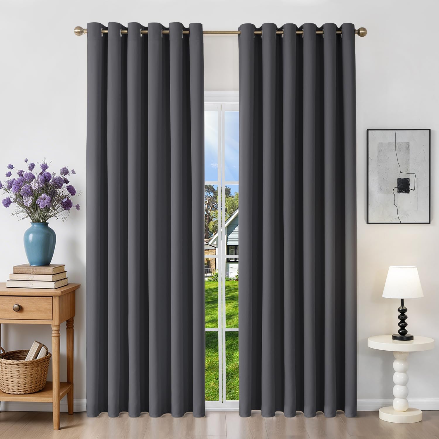 Runyéla Verdunklungsvorhänge mit Ösen Gardinen 2er Set, Vorhänge Blickdicht Thermovorhang Hitzeschutz, Ösenvorhang Thermogardine für Schlafzimmer Wohnzimmer Blackout Curtain